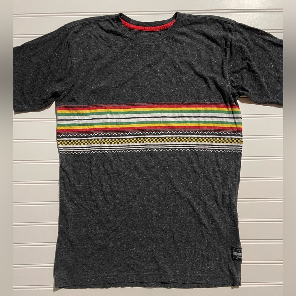 Billabong Charcoal Tee with Multicolor Stripes